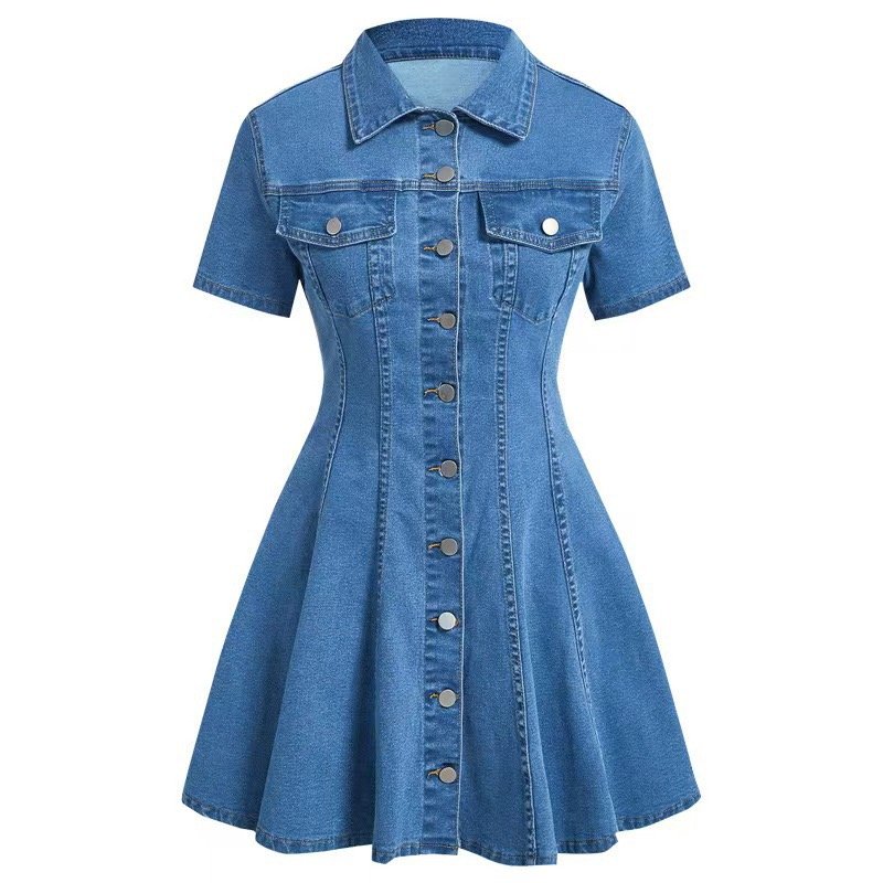 Vestido de mezclilla mujer manga corta con cinturón - Imagen 4