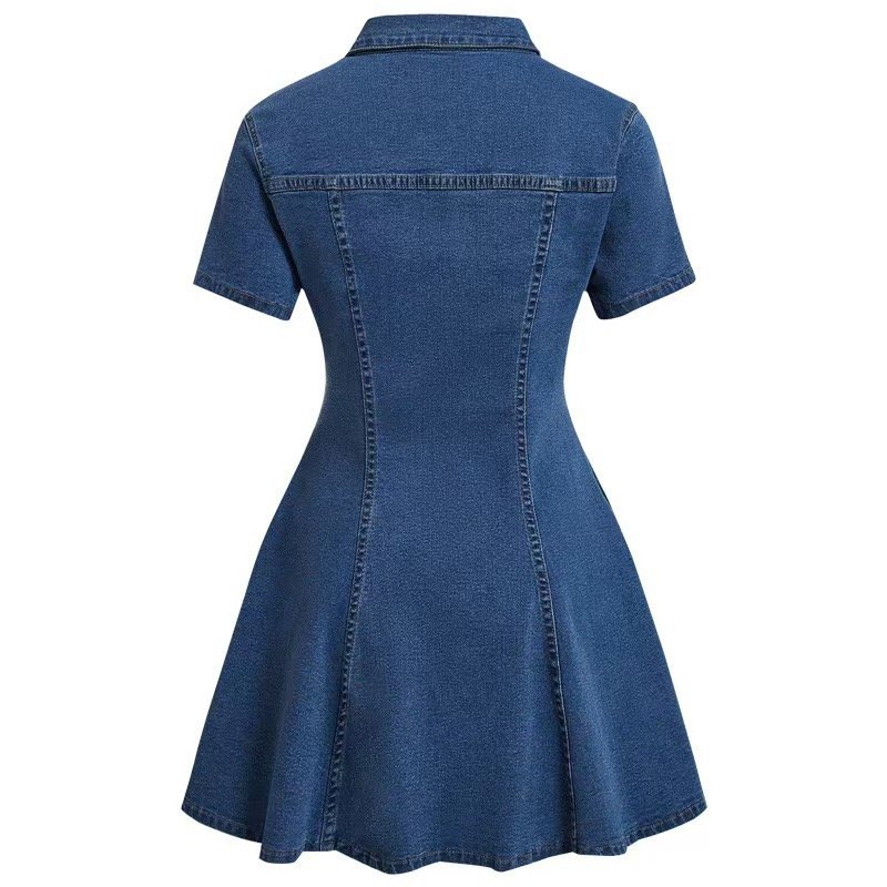 Vestido de mezclilla mujer manga corta con cinturón - Imagen 3