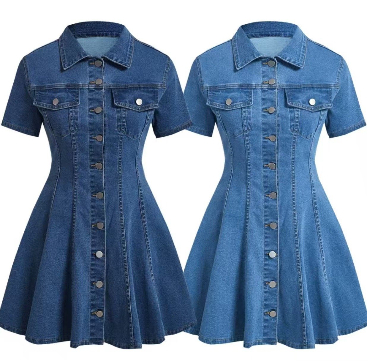 Vestido de mezclilla mujer manga corta con cinturón