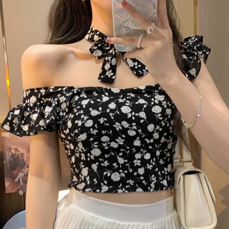Top corto floral vintage