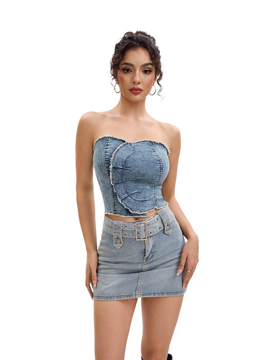 Top Denim Strapless Chic - Imagen 3