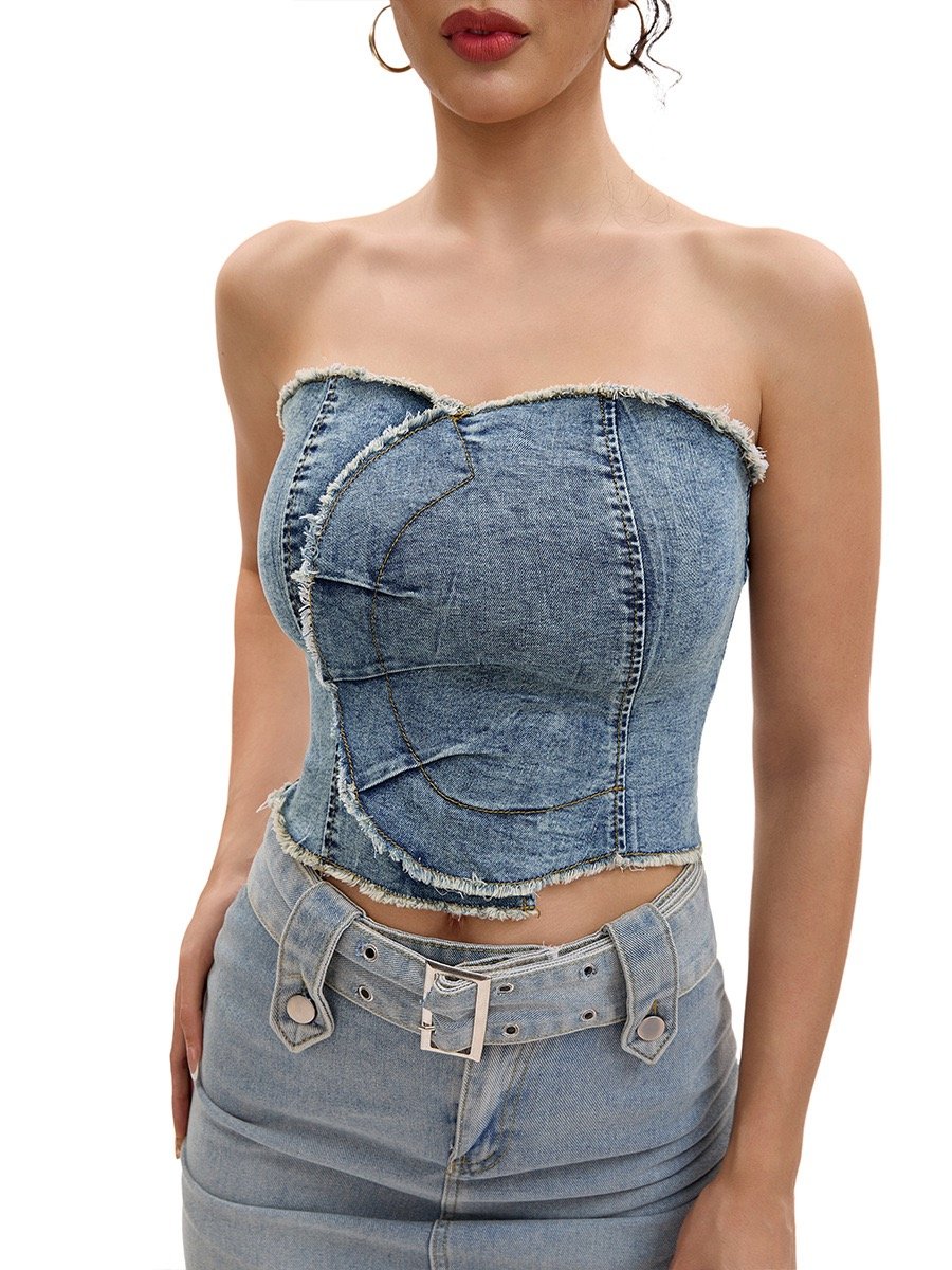 Top Denim Strapless Chic - Imagen 2