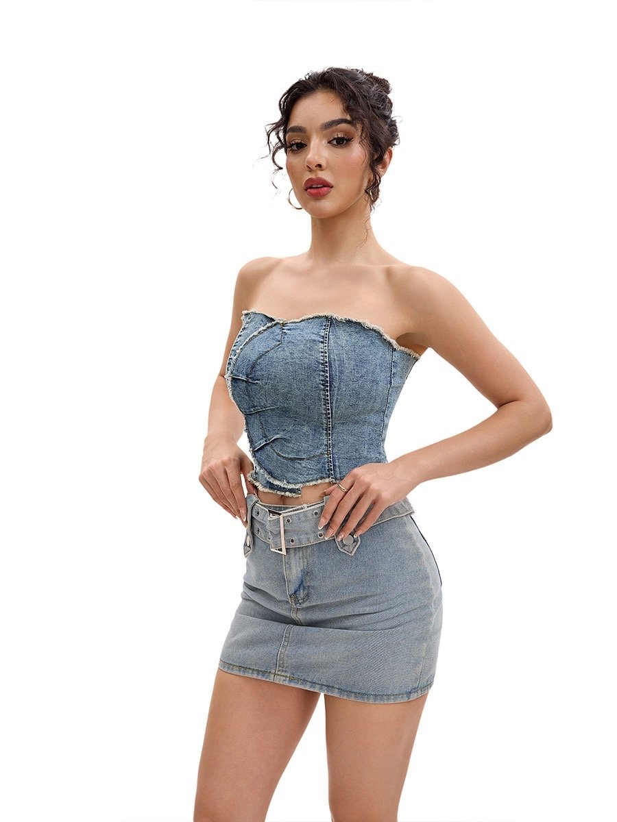 Top Denim Strapless Chic - Imagen 4