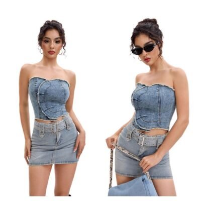 Top Denim Strapless Chic