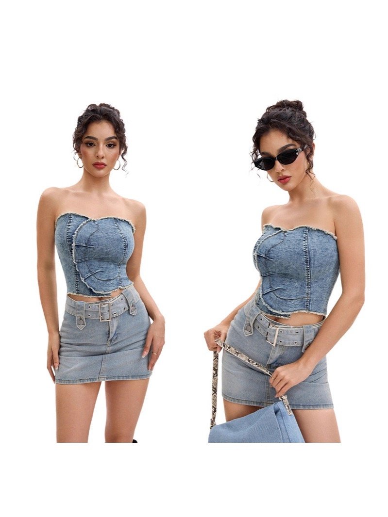 Top Denim Strapless Chic