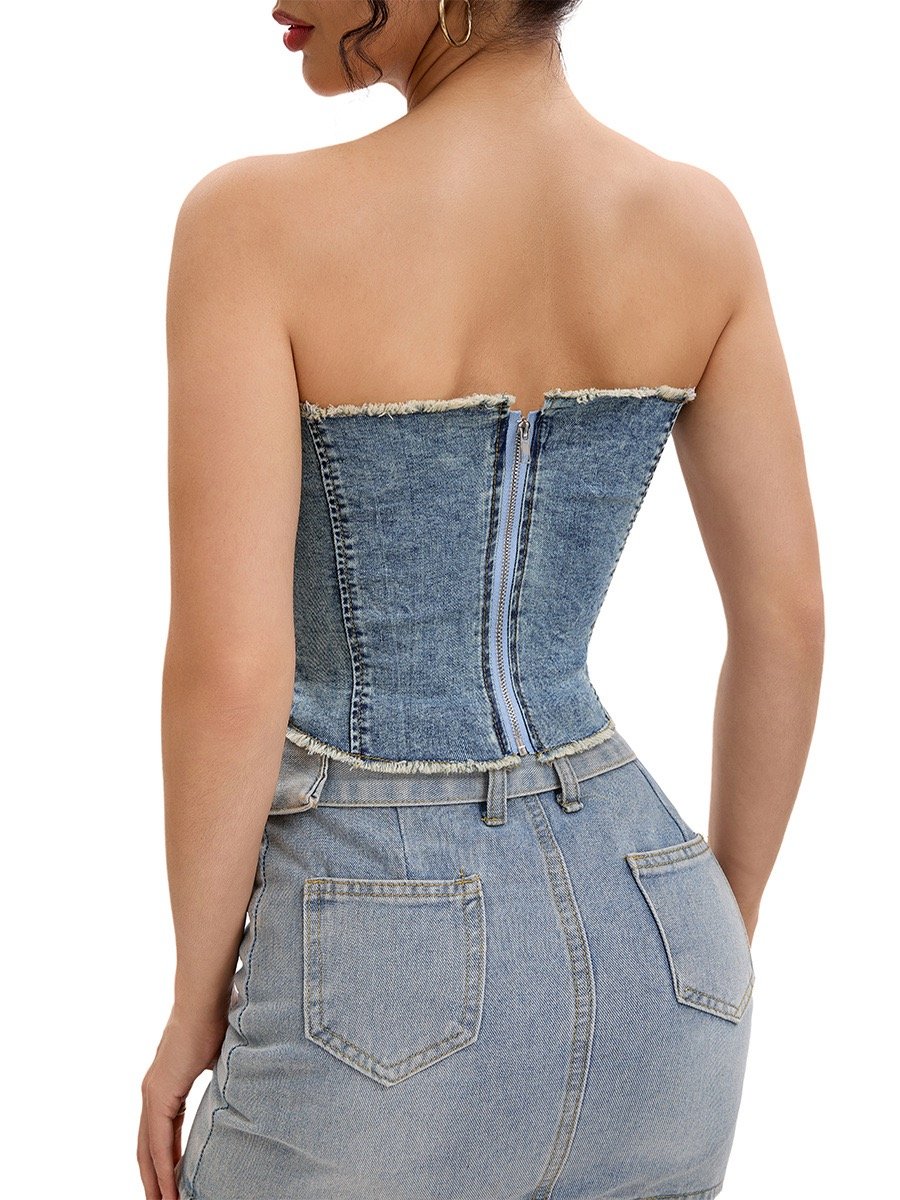 Top Denim Strapless Chic - Imagen 5