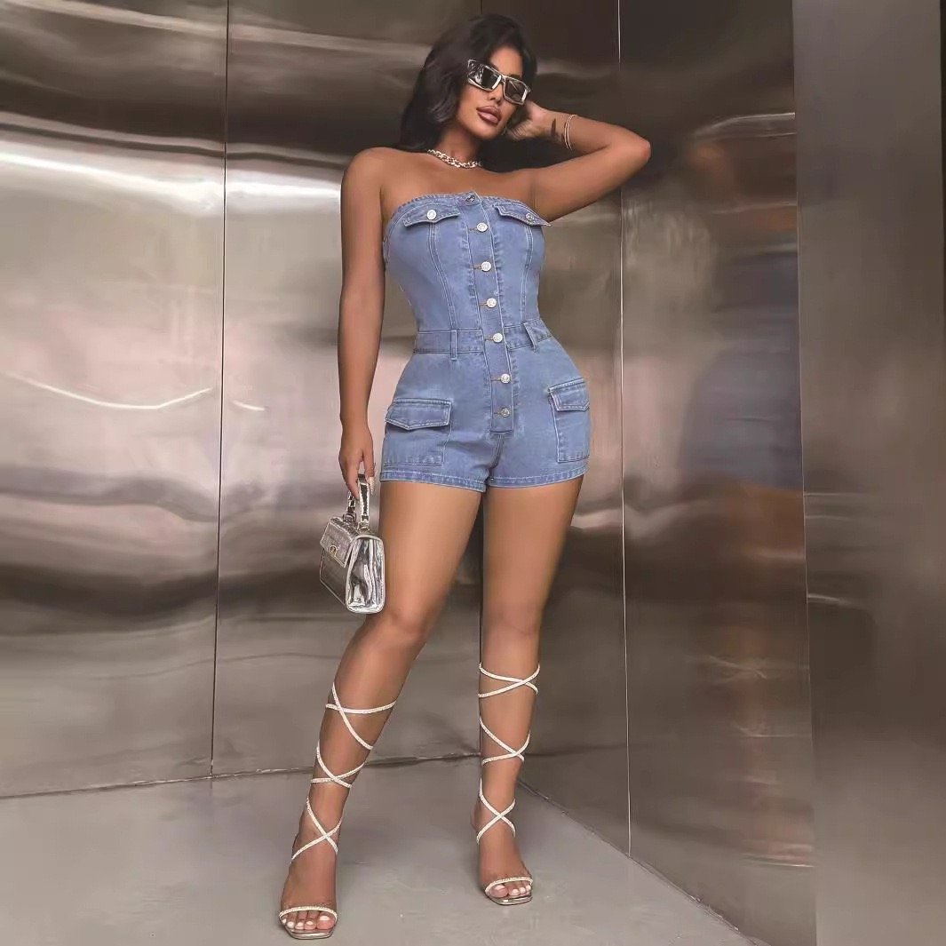 Enterizo Denim Curve Strapless - Imagen 2