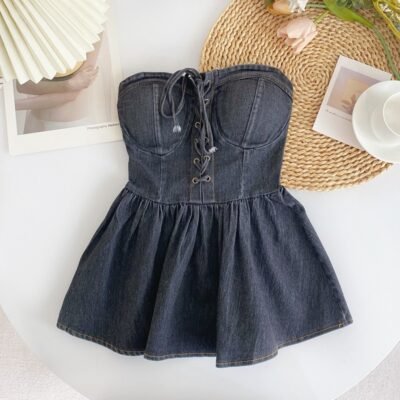 Top Denim Corset Lace Up
